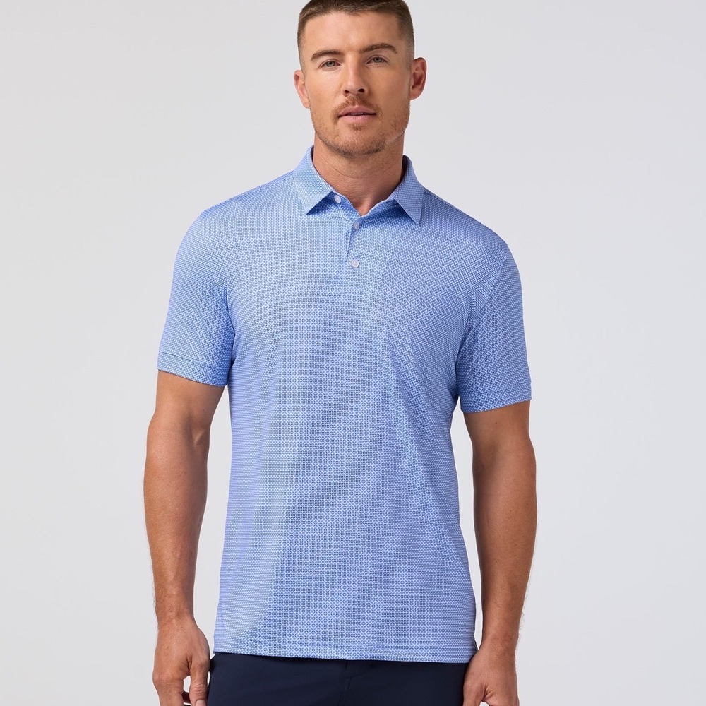 Mizzen+Main Versa Short Sleeve Polo Cloud Blue Tile Dot Medium New With Tags